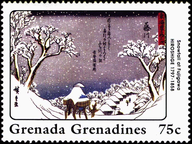 Snowfall at Fujigawa Stamp wallpaper