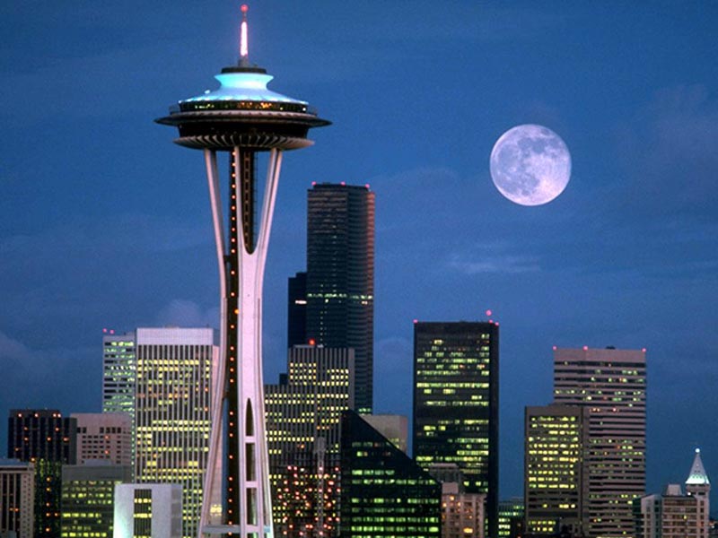 Seattle skyline with moon wallpaper