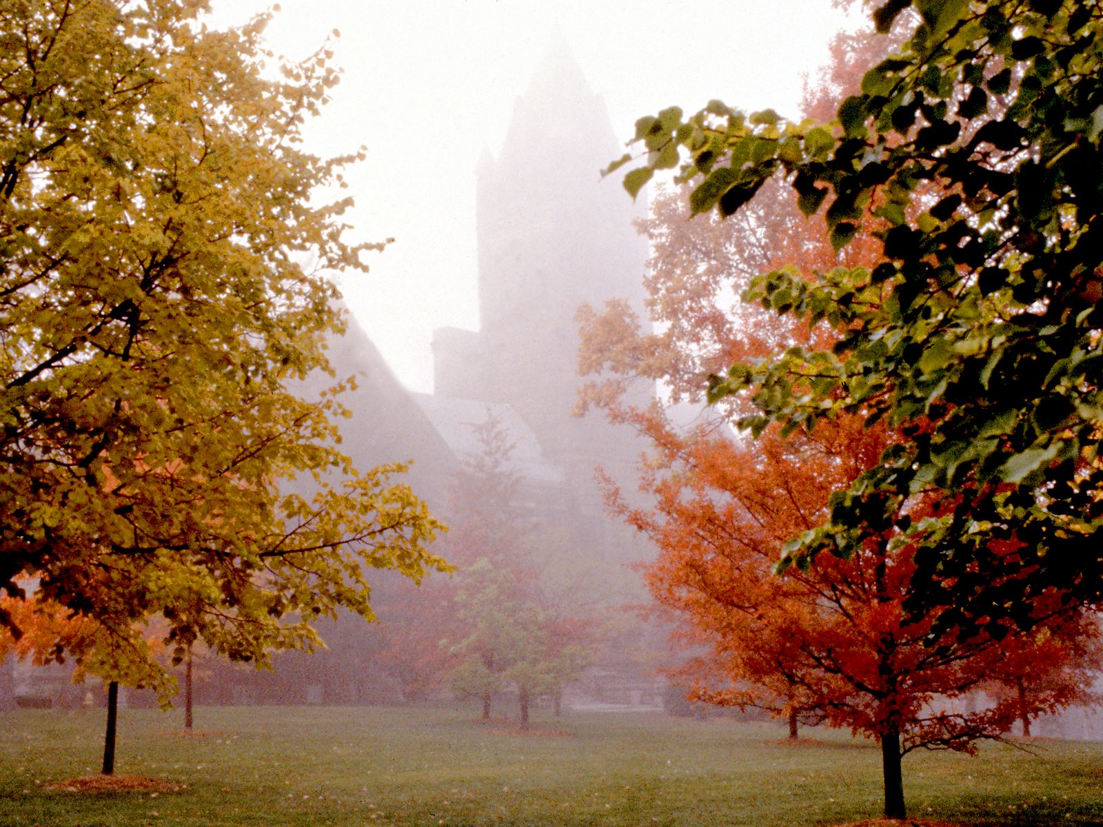Ohio Wesleyan University<br />University Hall in the Mist wallpaper