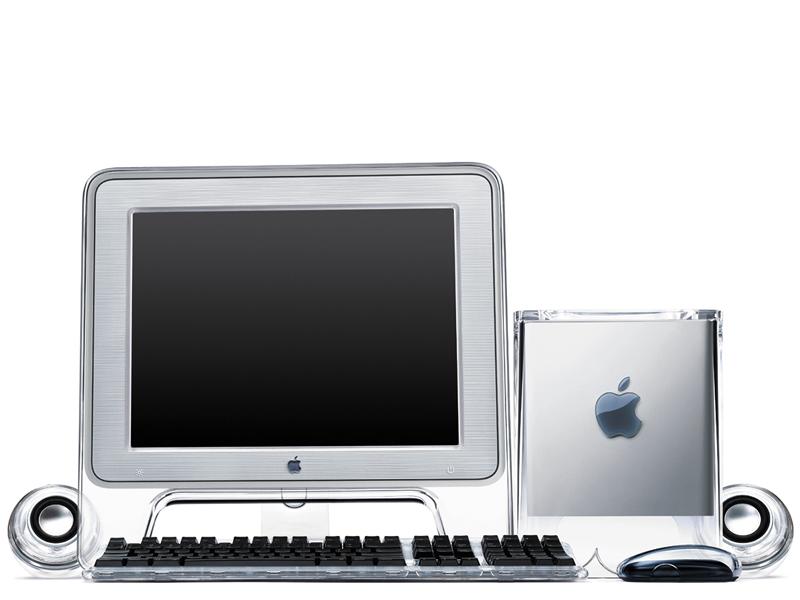 Power Mac G4 Cube with Studio Display, Mouse, Keyboard, and Speakers wallpaper